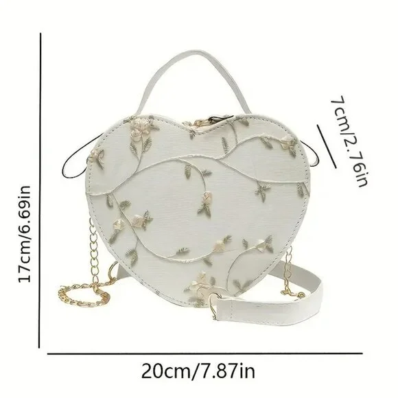 Elegant Heart-Shaped Floral Embroidery Crossbody Bag NWT​ - Picture 3 of 8